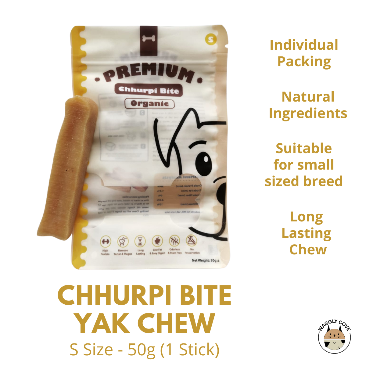 WagglyCove Premium Chhurpi Bite Yak Chew Cheese (Flavored) - Natural dental dog treats and chew | 天然狗狗耐咬起司洁牙磨牙棒
