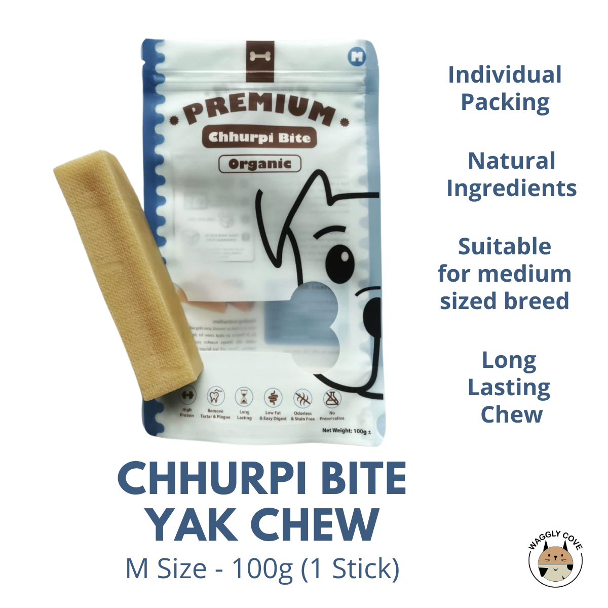 WagglyCove Premium Chhurpi Bite Yak Chew Cheese (Flavored) - Natural dental dog treats and chew | 天然狗狗耐咬起司洁牙磨牙棒