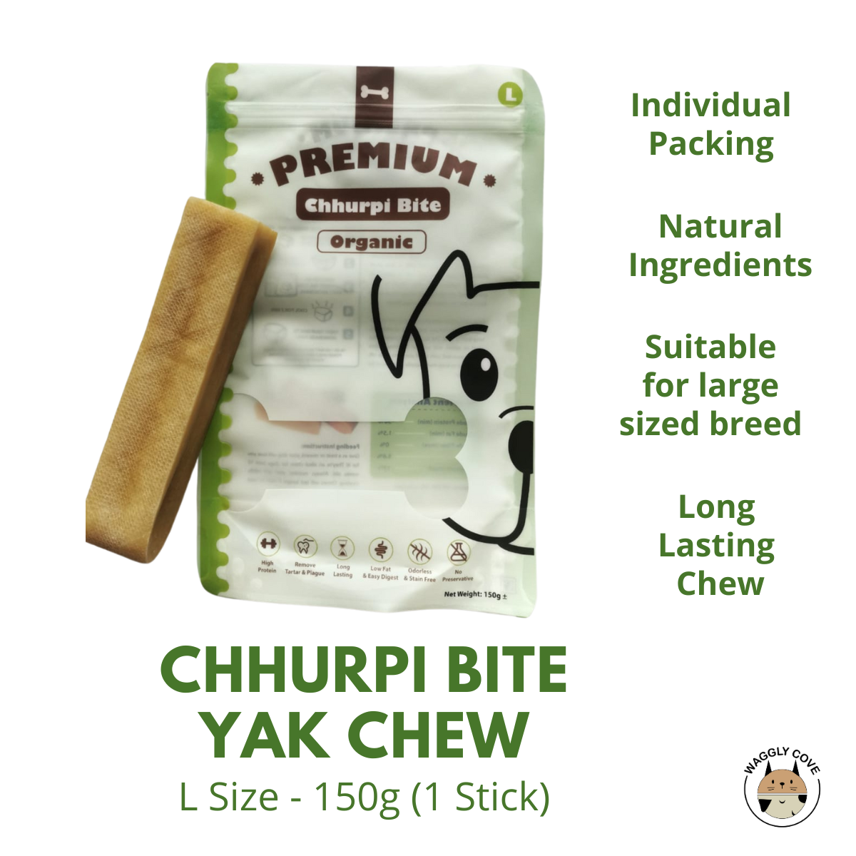 WagglyCove Premium Chhurpi Bite Yak Chew Cheese (Flavored) - Natural dental dog treats and chew | 天然狗狗耐咬起司洁牙磨牙棒